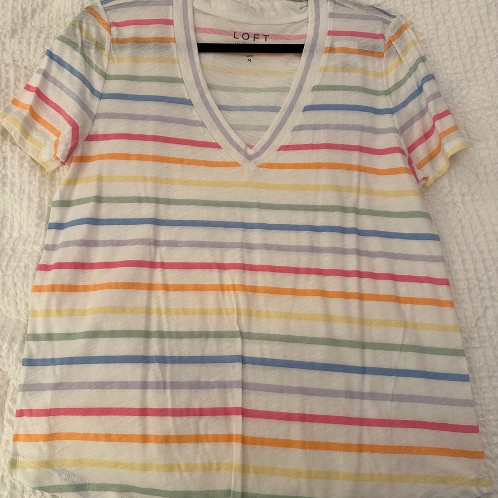LOFT Multicolor Striped V-Neck Top